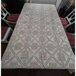 Vintage Handmade Crocheted Tablecloth or Coverlet Beige Cotton 70 x 105